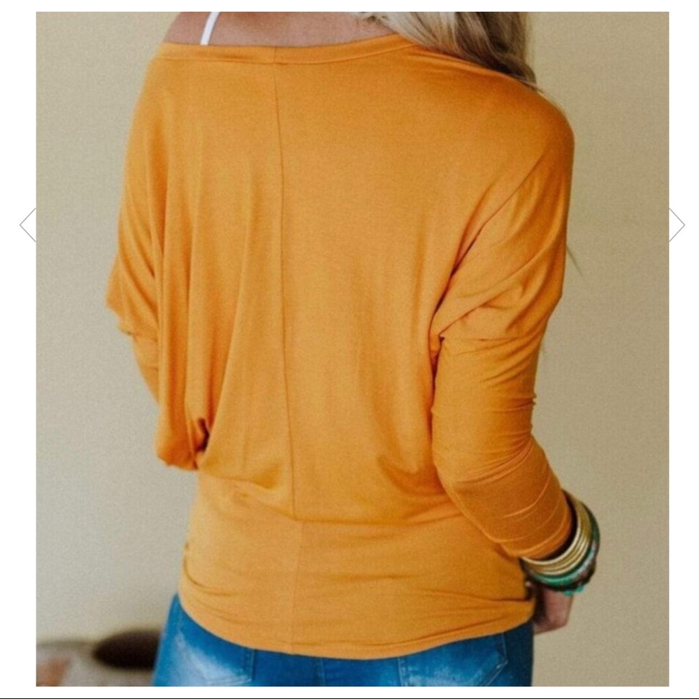 MUSTARD DOLMAN BOATNECK 3/4 SLEEVES TUNIC TOP - Picture 3 of 4